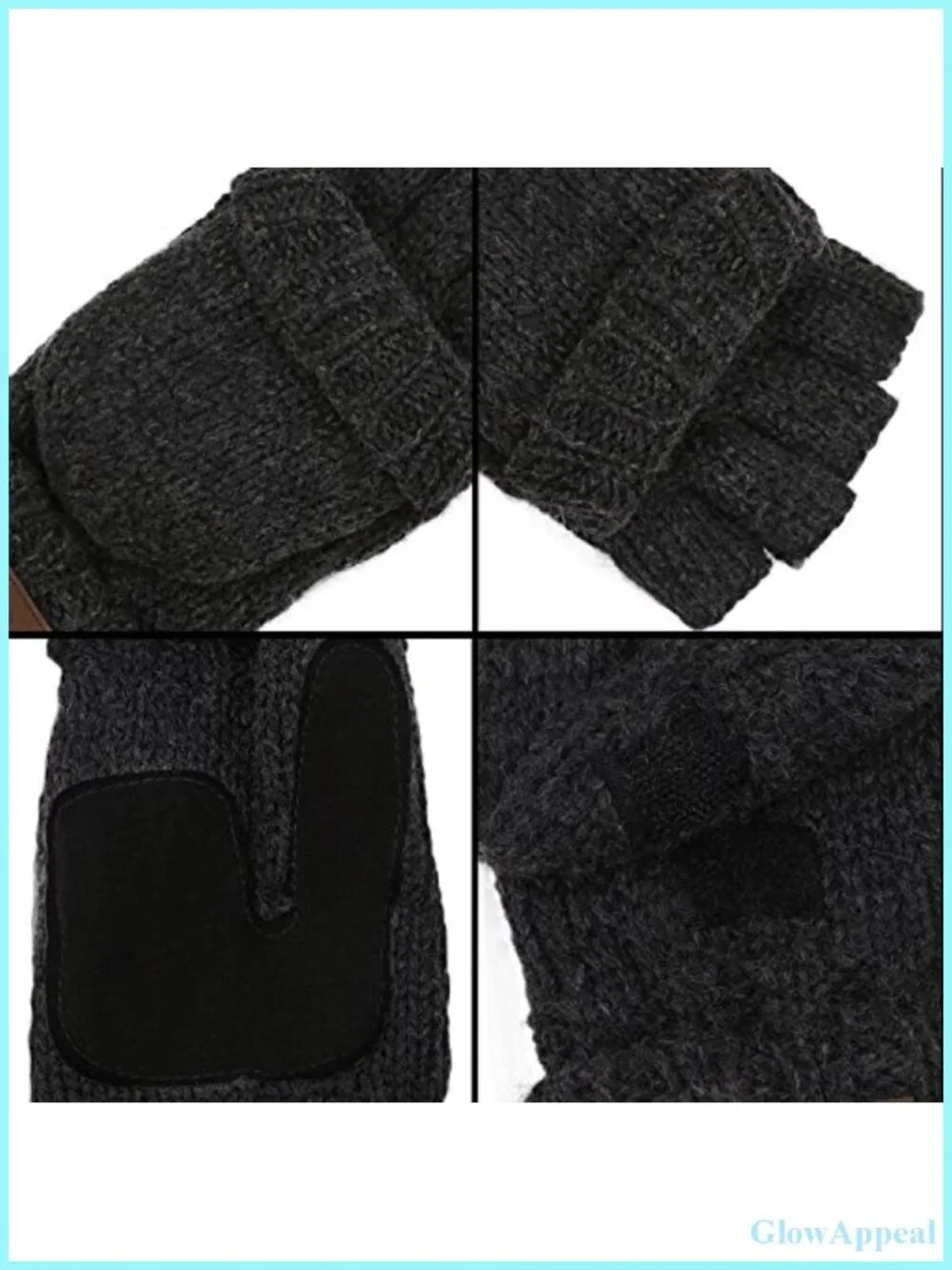 Wool Knit Convertible Fingerless Gloves Mittens with Flap